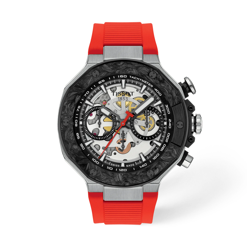 Front view of the watch Tissot T-Race MotoGP 2026 45mm with shadow