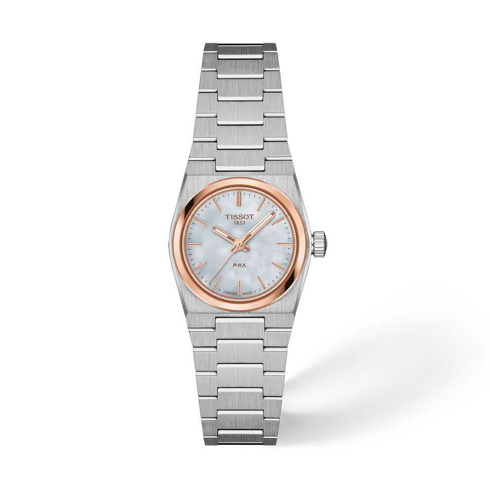 Front view of the watch Tissot PRX 25mm with shadow