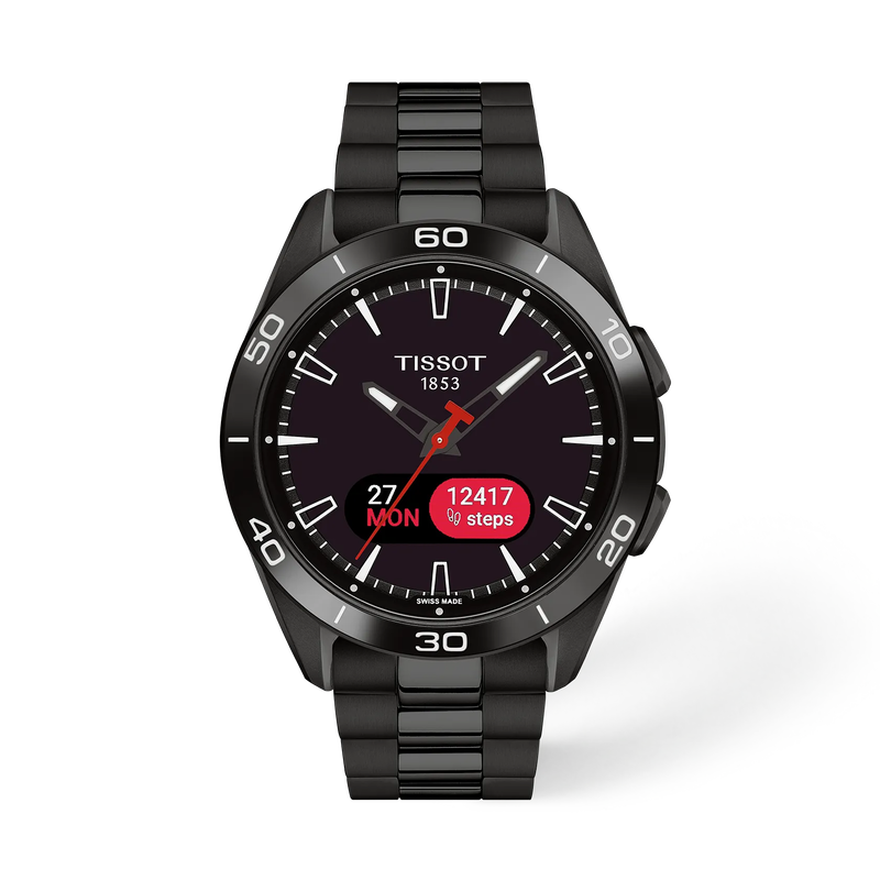 Vista frontal del reloj Tissot T-Touch Connect Sport 43.75mm con sombra