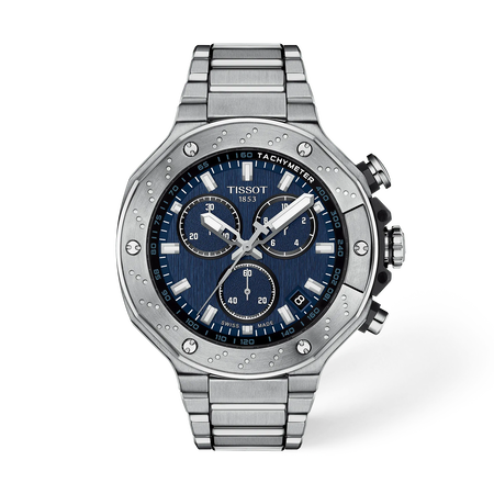 Front view of the watch Tissot T-Race 45mm with shadow