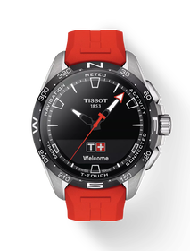 Vue de face de la montre Tissot T-Touch Connect Solar 47.5mm avec ombre