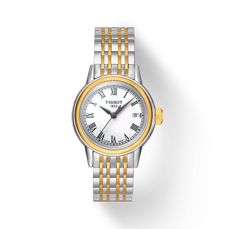 Front view of the watch Tissot Carson Lady with shadow