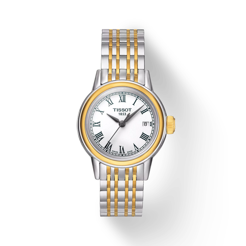Front view of the watch Tissot Carson Lady with shadow