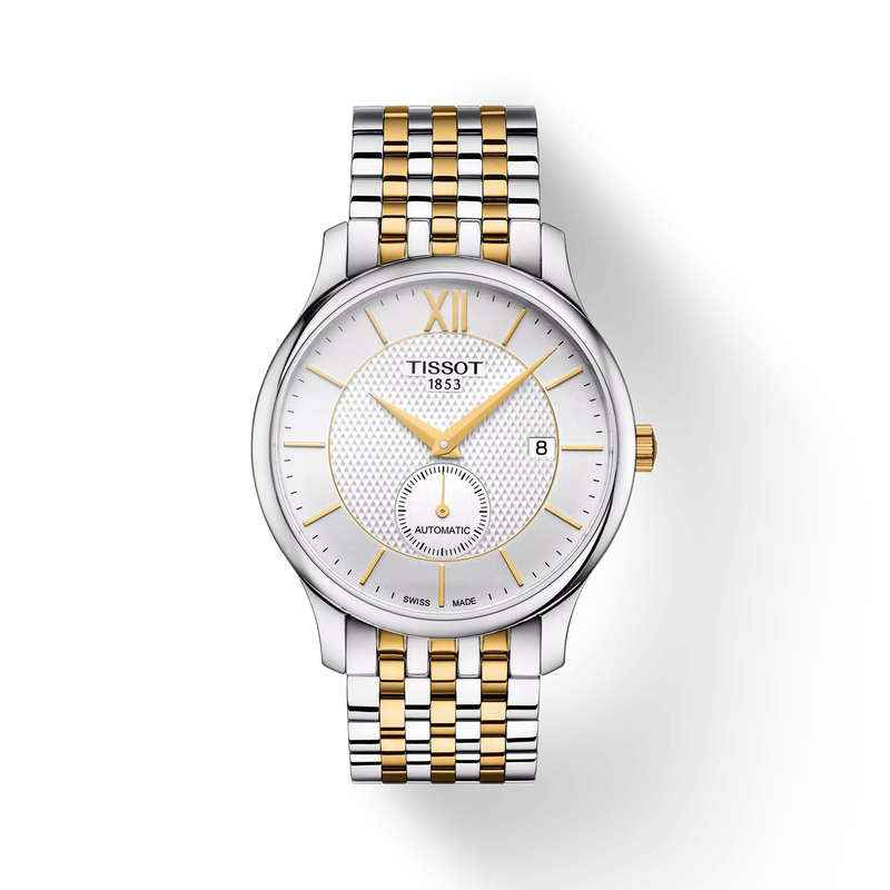 Front view of the watch Tissot Tradition Automatic Small Second with shadow