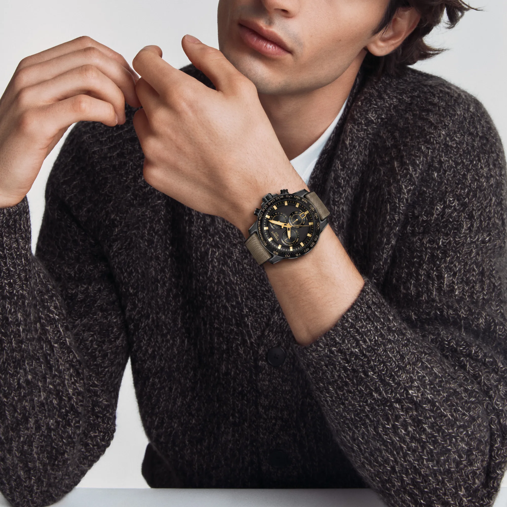 Simulation of the watch Tissot Supersport Chrono 45.5mm on a wrist