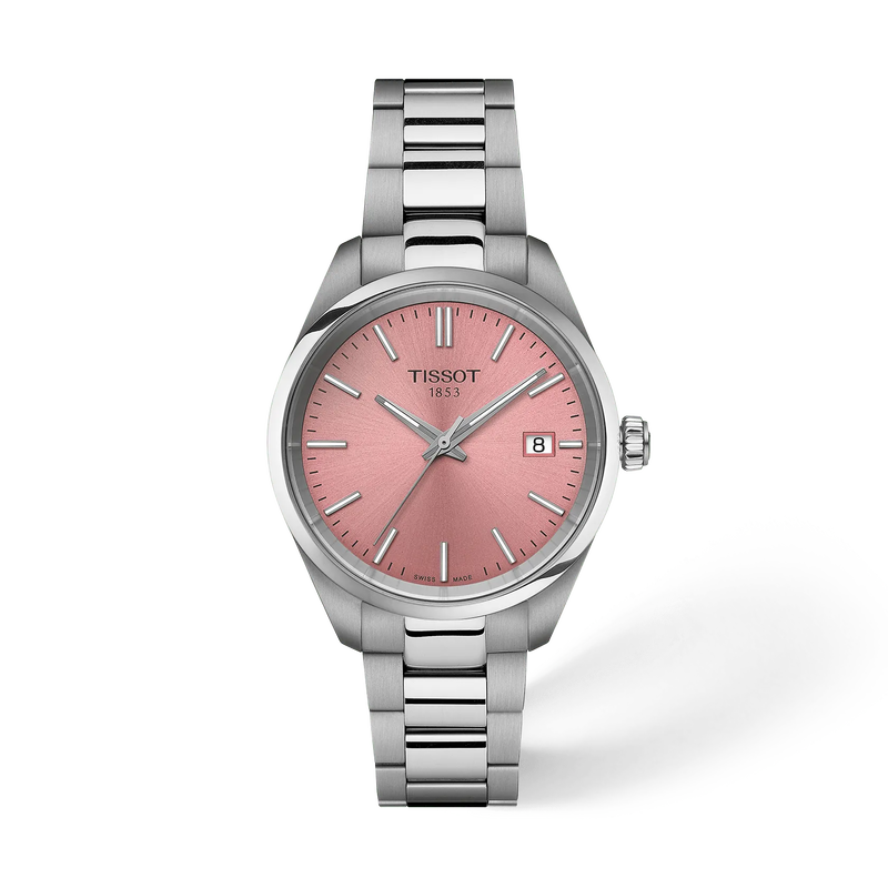 Front view of the watch Tissot PR 100 34mm with shadow