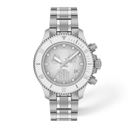 Vorderansicht der Uhr Tissot Seastar 1000 38mm mit Schatten