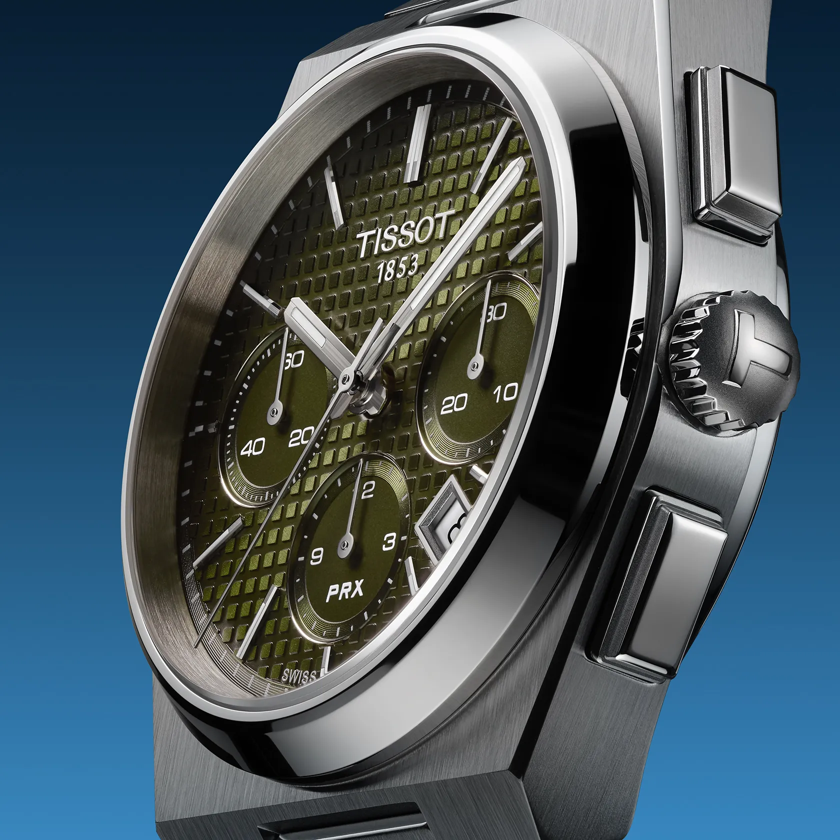Tissot PRX 42mm watch on a colored background