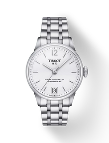 Front view of the watch Tissot Chemin des Tourelles Powermatic 80 Lady with shadow