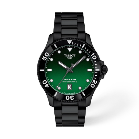 Front view of the watch Tissot Seastar 1000 40mm with shadow