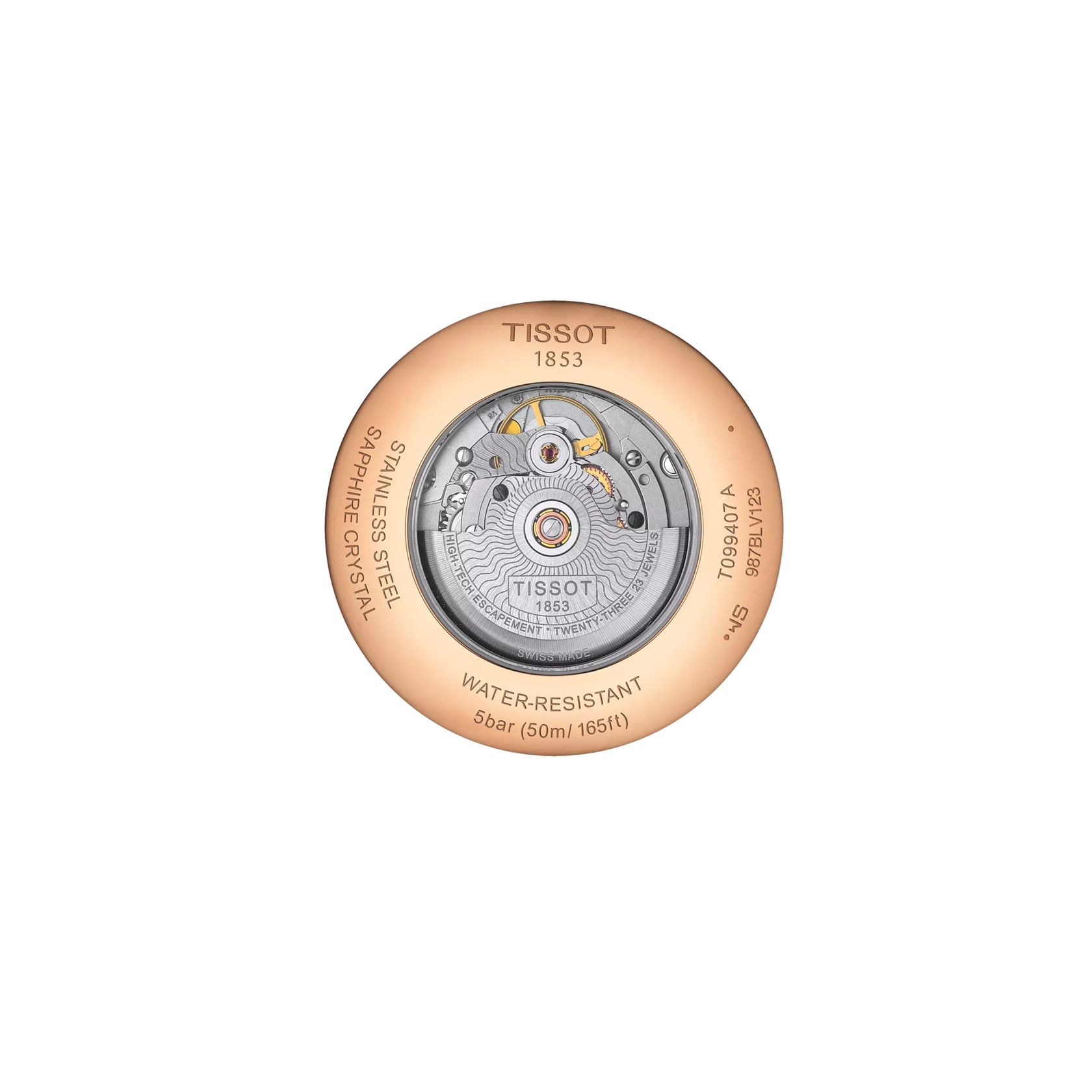 Back view of the watch case Tissot Chemin des Tourelles Powermatic 80