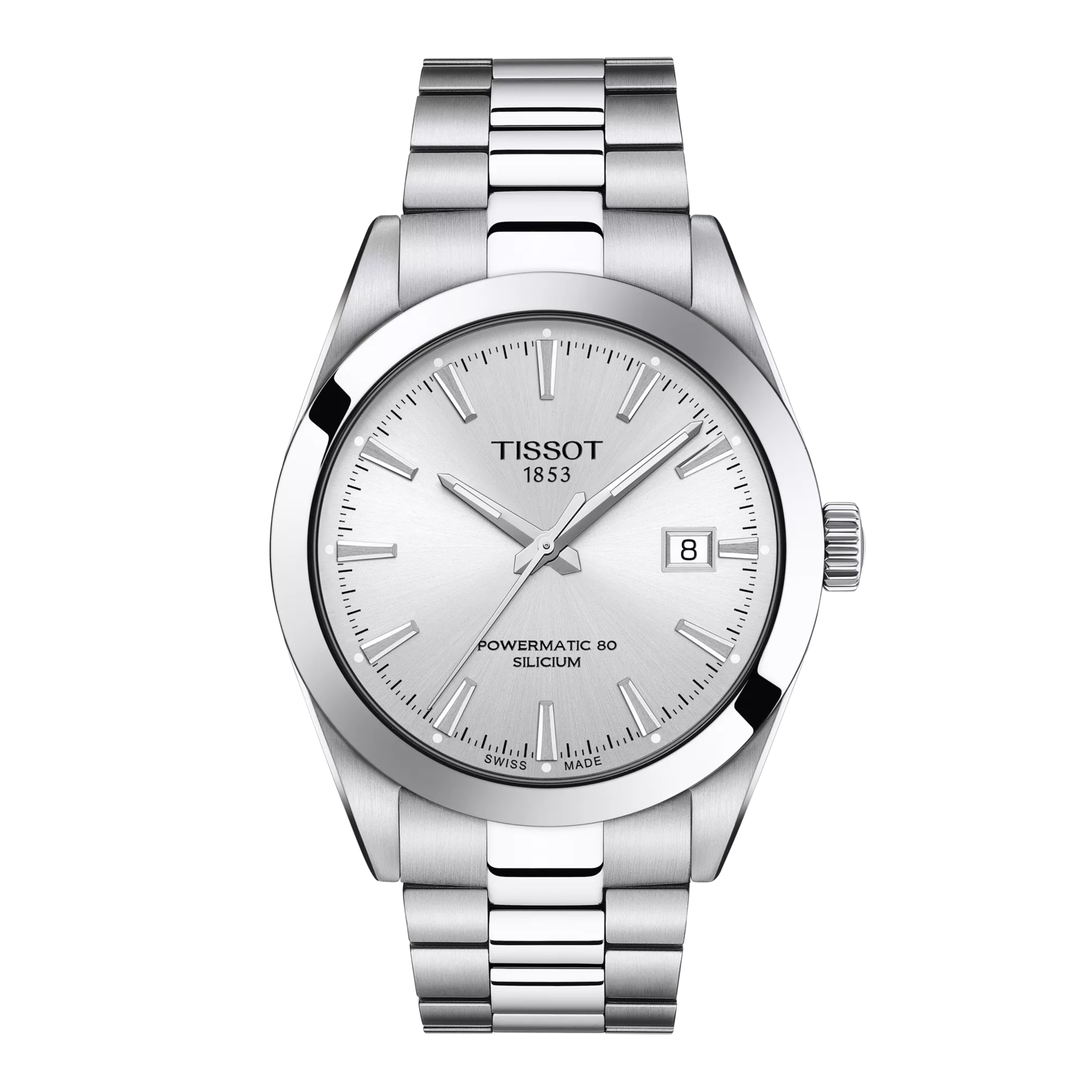 Front view of the watch Tissot Gentleman Powermatic 80 Silicium