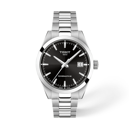 Front view of the watch Tissot Gentleman 38mm with shadow