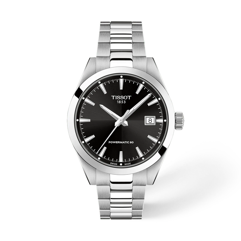 Front view of the watch Tissot Gentleman 38mm with shadow