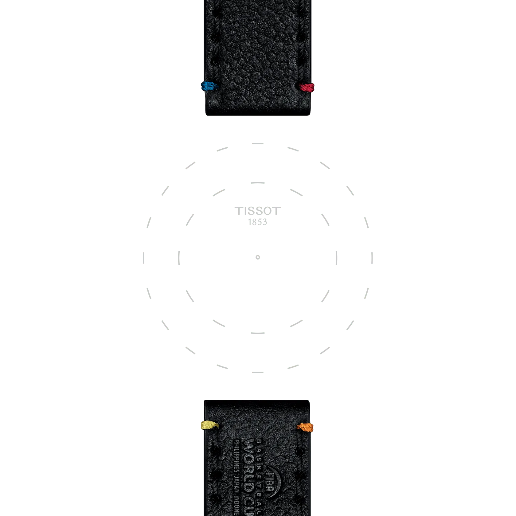 TISSOT オフィシャル ブラック レザー ストラップ ラグ 22 mmのラグのフォーカス