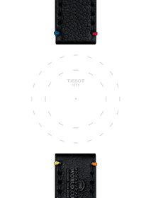 TISSOT オフィシャル ブラック レザー ストラップ ラグ 22 mmのラグのフォーカス