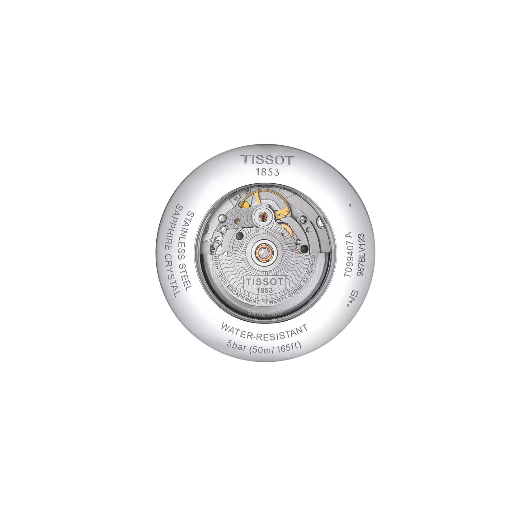 มุมมองด้านหลังของตัวเรือนนาฬิกา Tissot Chemin des Tourelles Powermatic 80