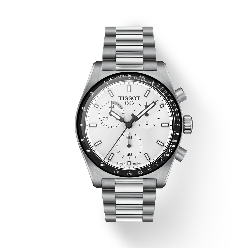 Front view of the watch Tissot PR516 40mm with shadow