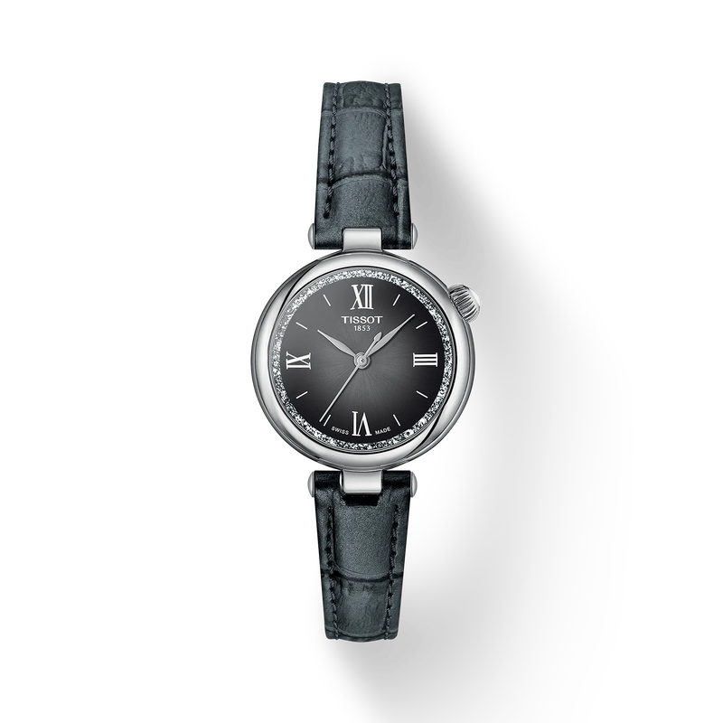 그림자가 있는 티쏘 데지르 28mm 시계의 전면 보기