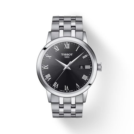 Front view of the watch Tissot Classic Dream 42mm with shadow