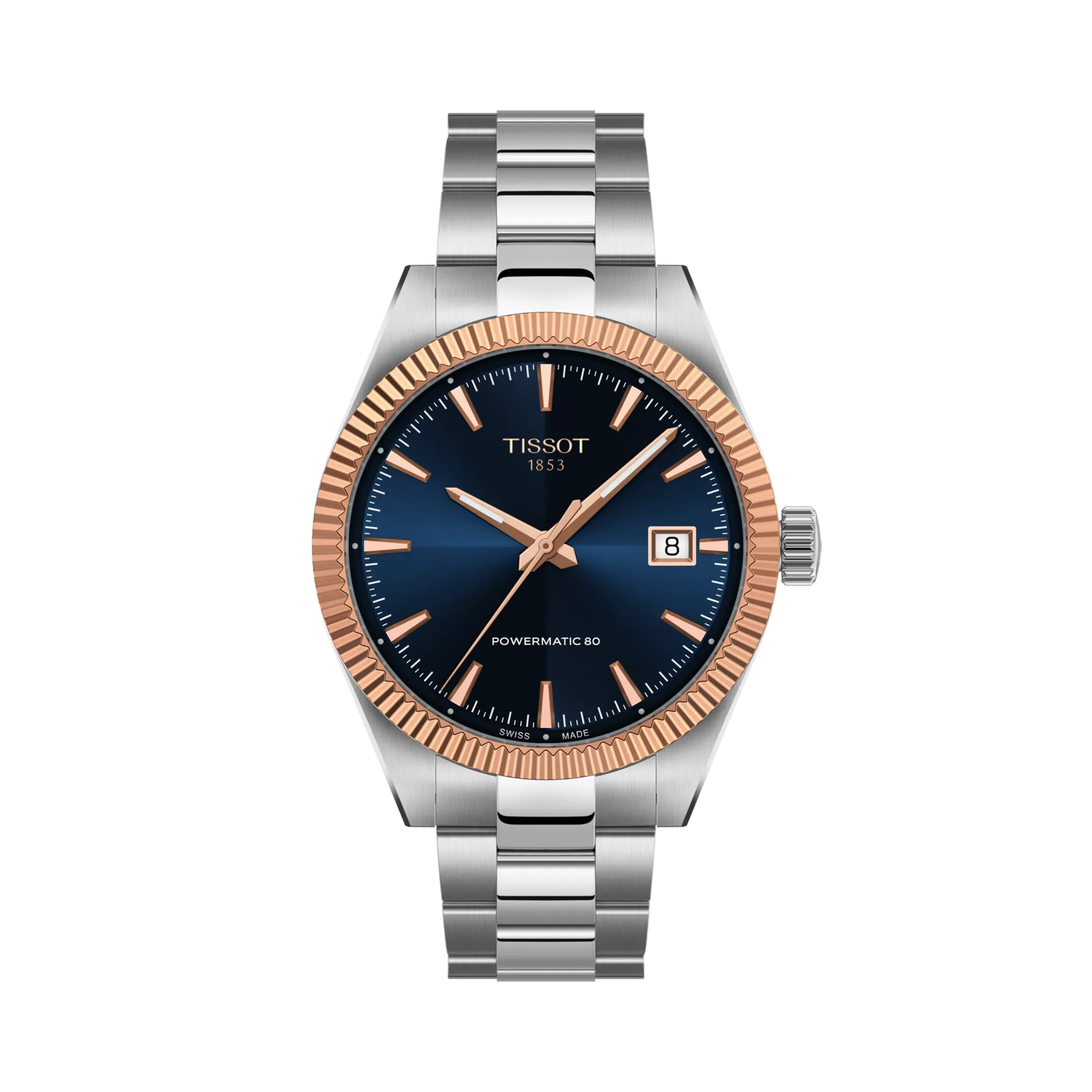 Front view of the watch Tissot Gentleman Gold Bezel 38mm