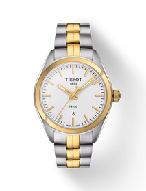 มุมมองด้านหน้าของนาฬิกา Tissot PR 100 Lady พร้อมเงา