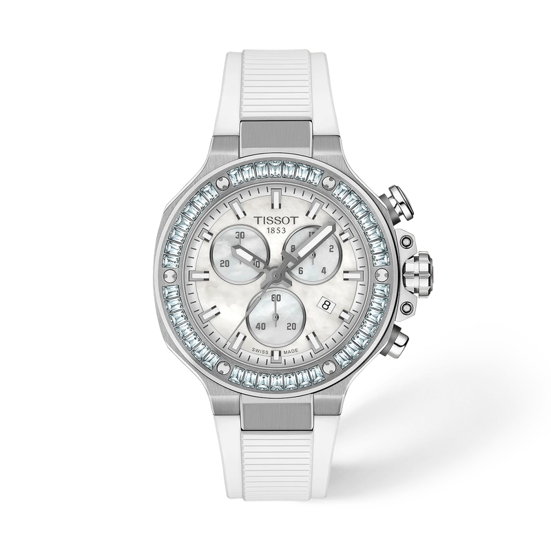 Front view of the watch Tissot T-Race 38mm with shadow