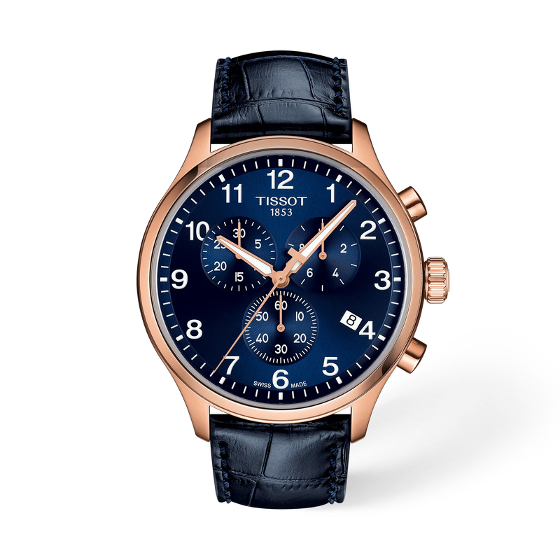 Front view of the watch Tissot Chrono XL Classic 45mm with shadow