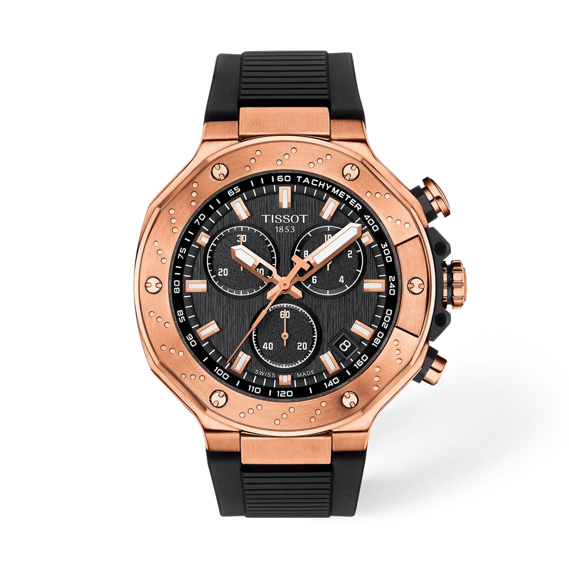 Front view of the watch Tissot T-Race 45mm with shadow