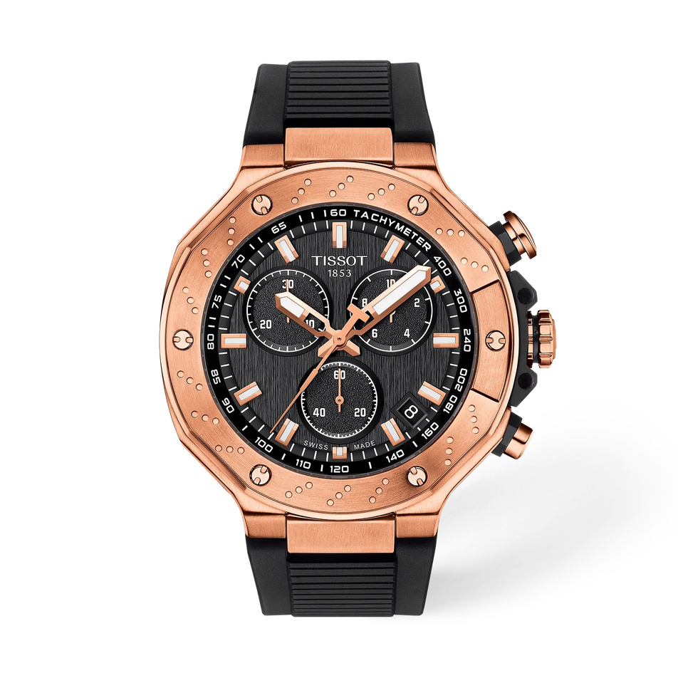 Vorderansicht der Uhr Tissot T-Race 45mm mit Schatten