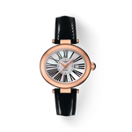Front view of the watch Tissot Glamorous Lady Automatic 18K Gold with shadow
