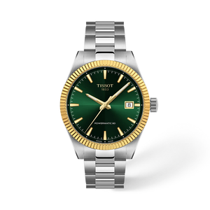 Vorderansicht der Uhr Tissot Gentleman Goldl&uuml;nette 38mm mit Schatten
