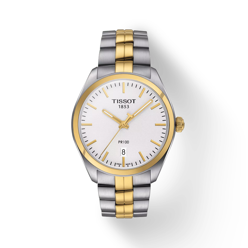 Front view of the watch Tissot PR 100 with shadow