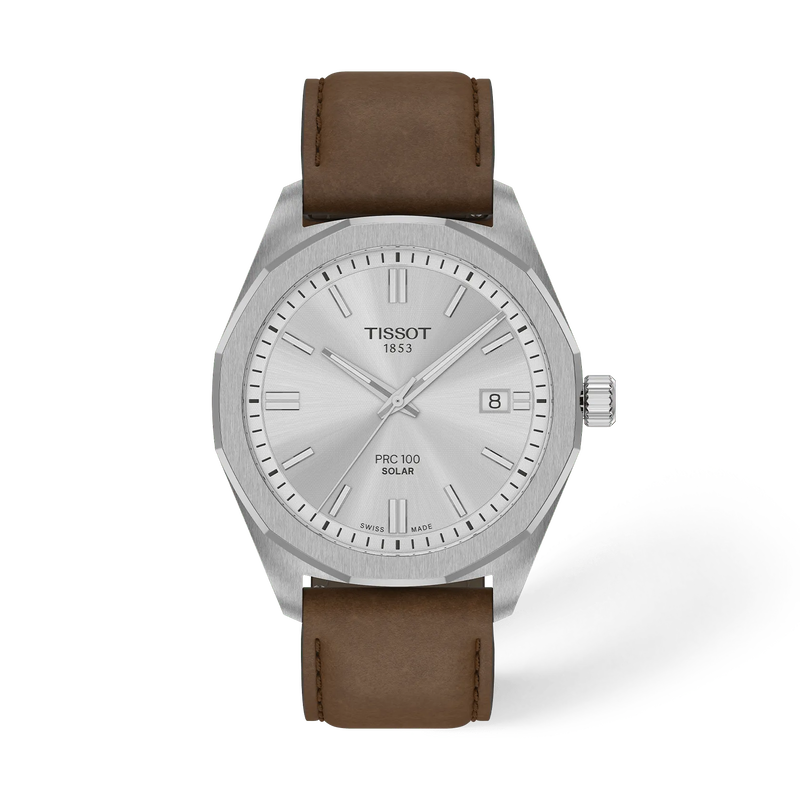 Front view of the watch Tissot PRC 100 Solar 39mm with shadow