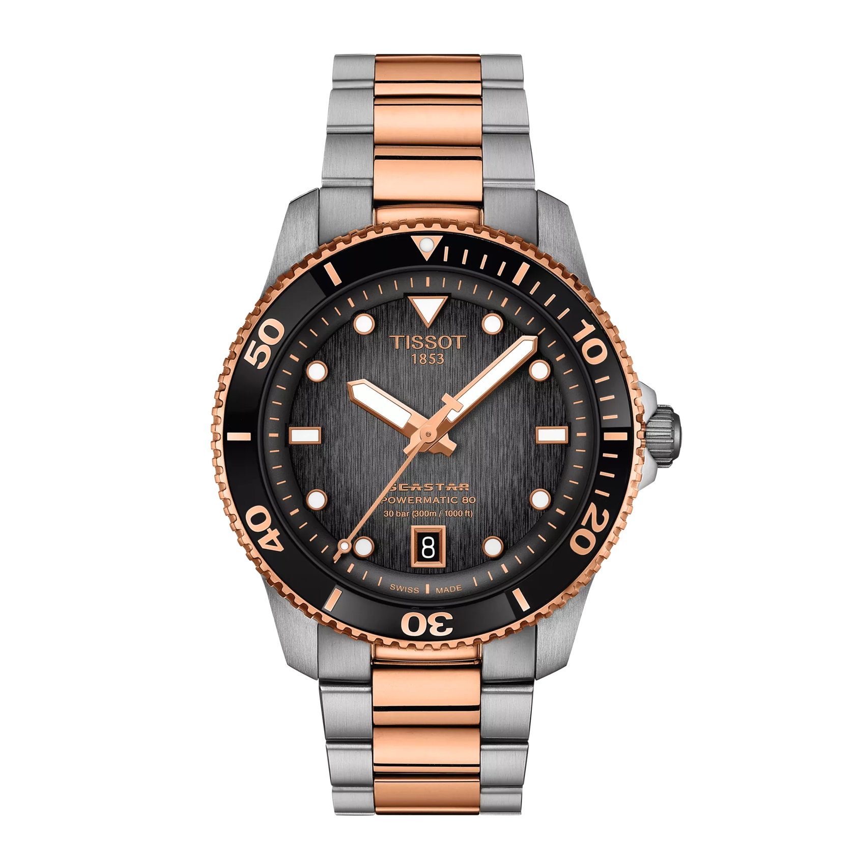 시계 전면 보기 티쏘 씨스타 1000 파워매틱 80 40mm