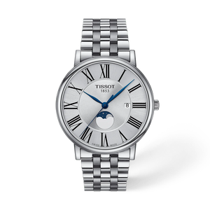 Vue de face de la montre Tissot Carson Premium 40mm avec ombre