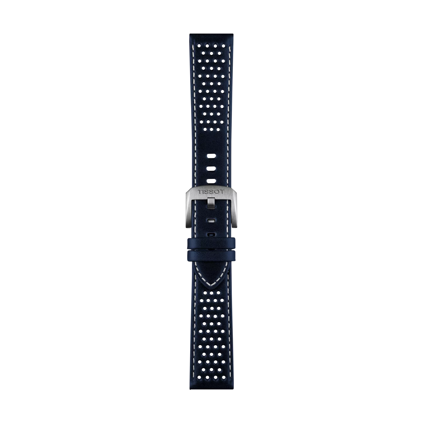 Front view of Tissot Official Blue Leather Strap Lugs 20 mm