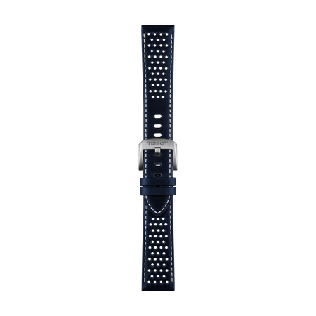 Front view of Tissot Official Blue Leather Strap Lugs 20 mm