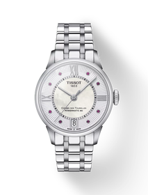 Front view of the watch Tissot Chemin des Tourelles Powermatic 80 Lady with shadow