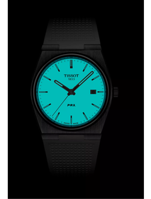 Front view of the watch Tissot PRX 40mm in night mode