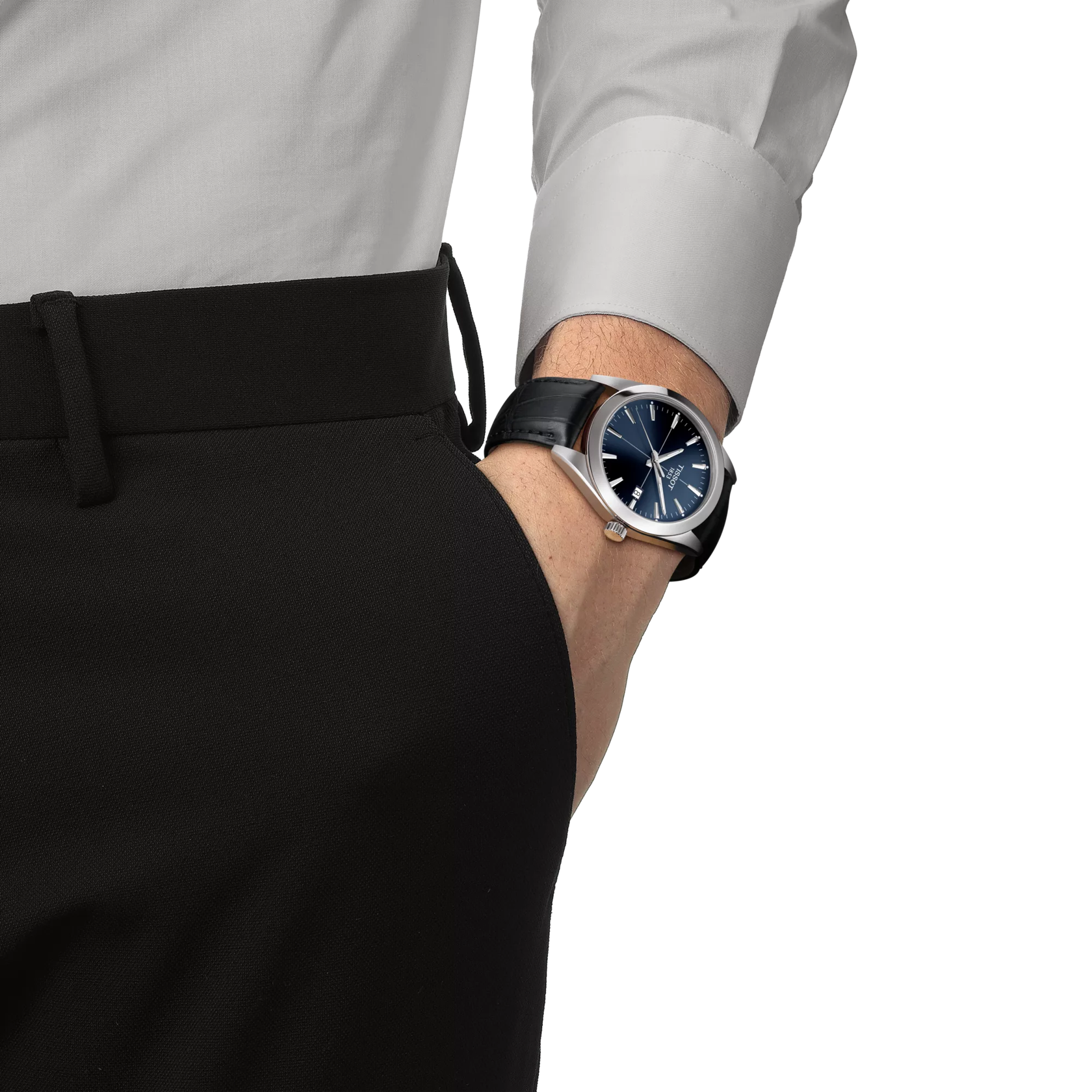 Simulation of the watch Tissot Gentleman on a wrist