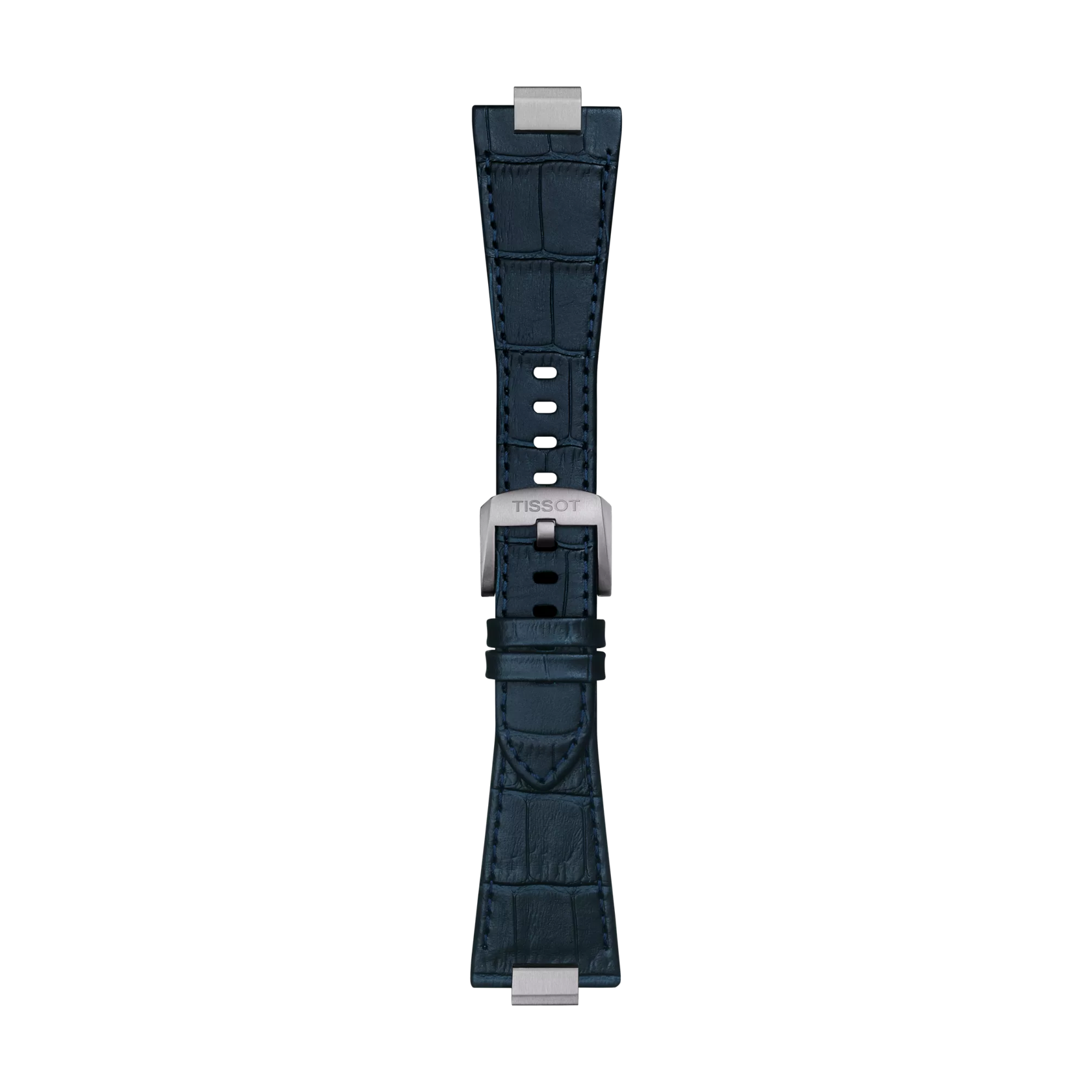 Front view of Tissot Official Dark Blue PRX 40mm Leather Strap