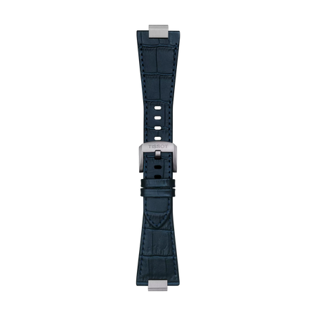Front view of Tissot Official Dark Blue PRX 40mm Leather Strap