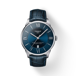 มุมมองด้านหน้าของนาฬิกา Tissot Chemin des Tourelles Powermatic 80 พร้อมเงา