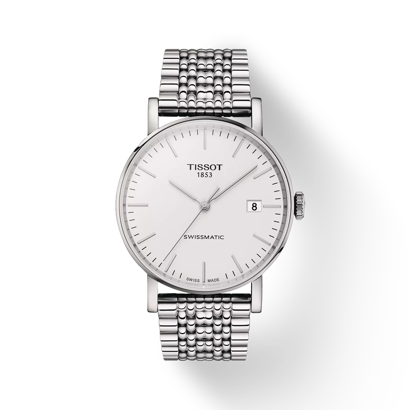 Front view of the watch Tissot Everytime Swissmatic 40mm with shadow