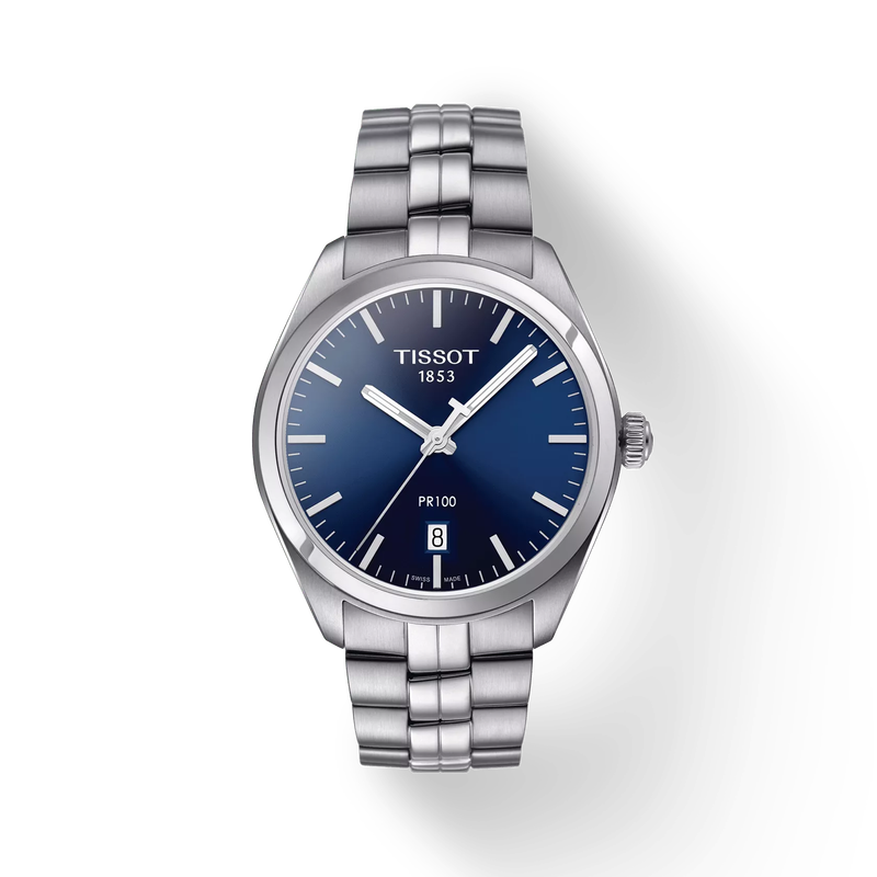 Front view of the watch Tissot PR 100 with shadow