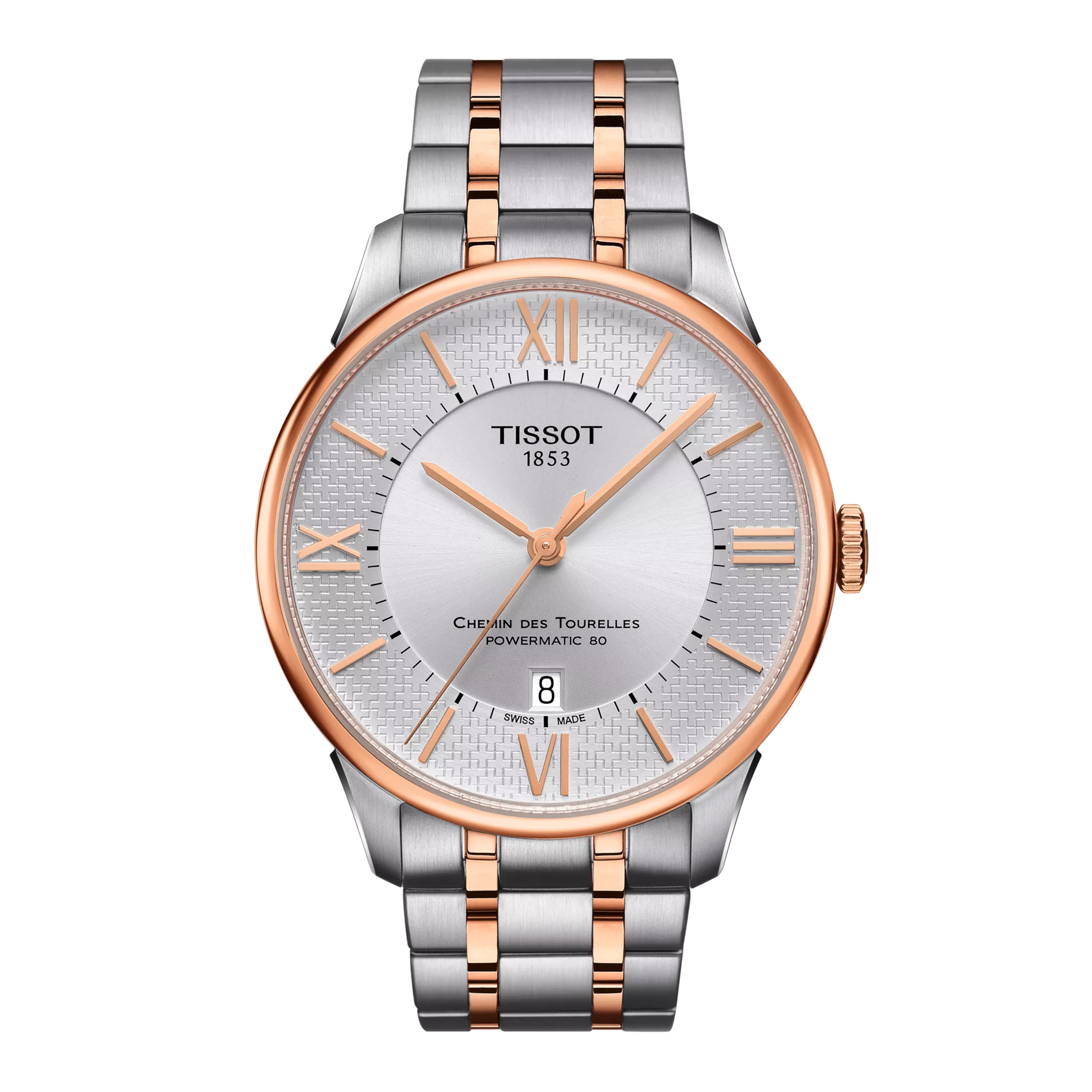 Front view of the watch Tissot Chemin des Tourelles Powermatic 80 Helvetic Pride Special Edition