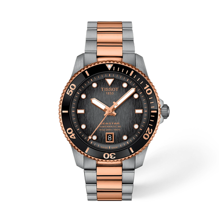 Front view of the watch Tissot Seastar 1000 40mm with shadow