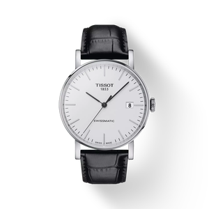 มุมมองด้านหน้าของนาฬิกา Tissot Everytime Swissmatic 40mm พร้อมเงา