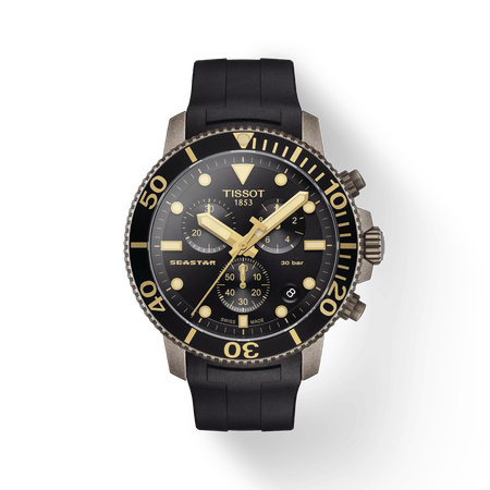 Front view of the watch Tissot Seastar 1000 Chronograph with shadow